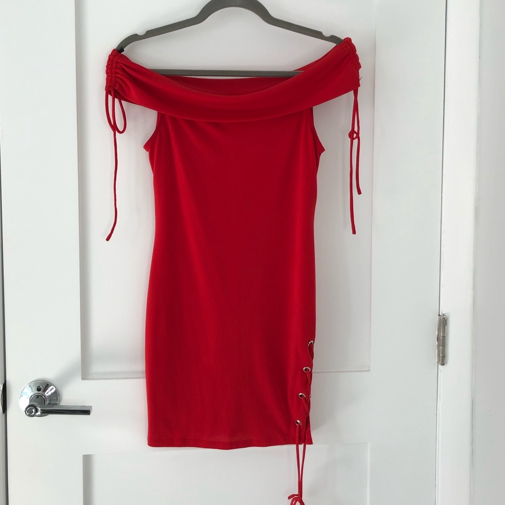 Off the shoulder red dress